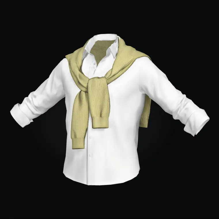 3D white shirt with a sweater tied over the shoulders
