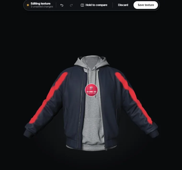 Texture editor with a logo placed on a bomber jacket