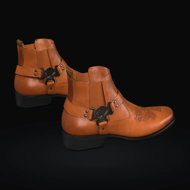3D tan western ankle boots