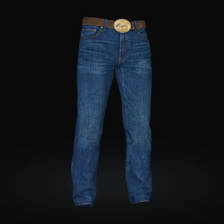 3D blue jeans with a western belt buckle