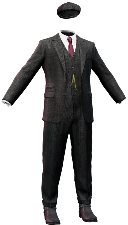 3D three-piece suit with a flat cap and black boots